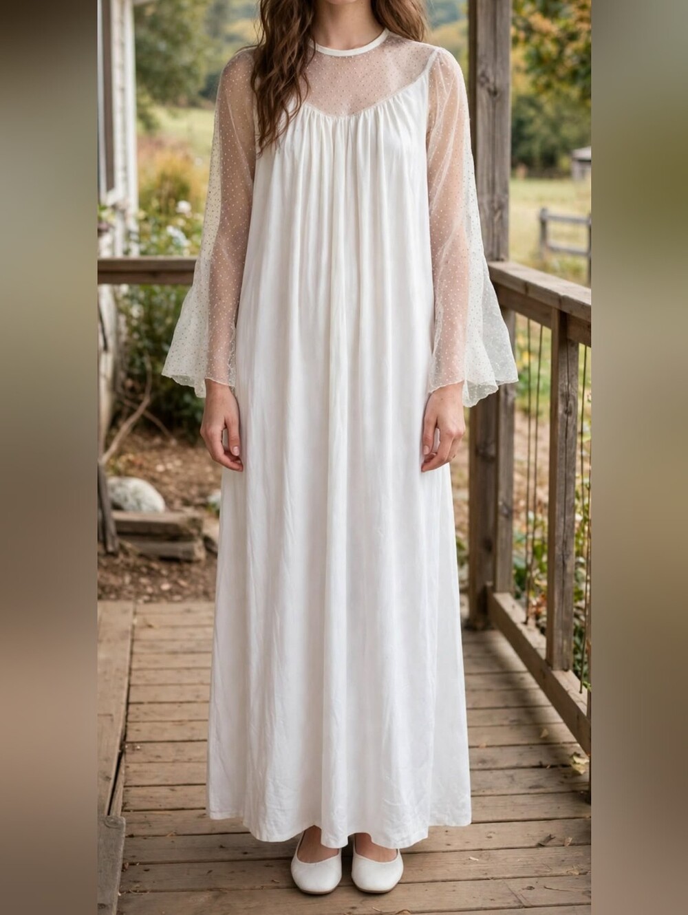 White Angel Gown Gold Flecked Costume Halloween  Large